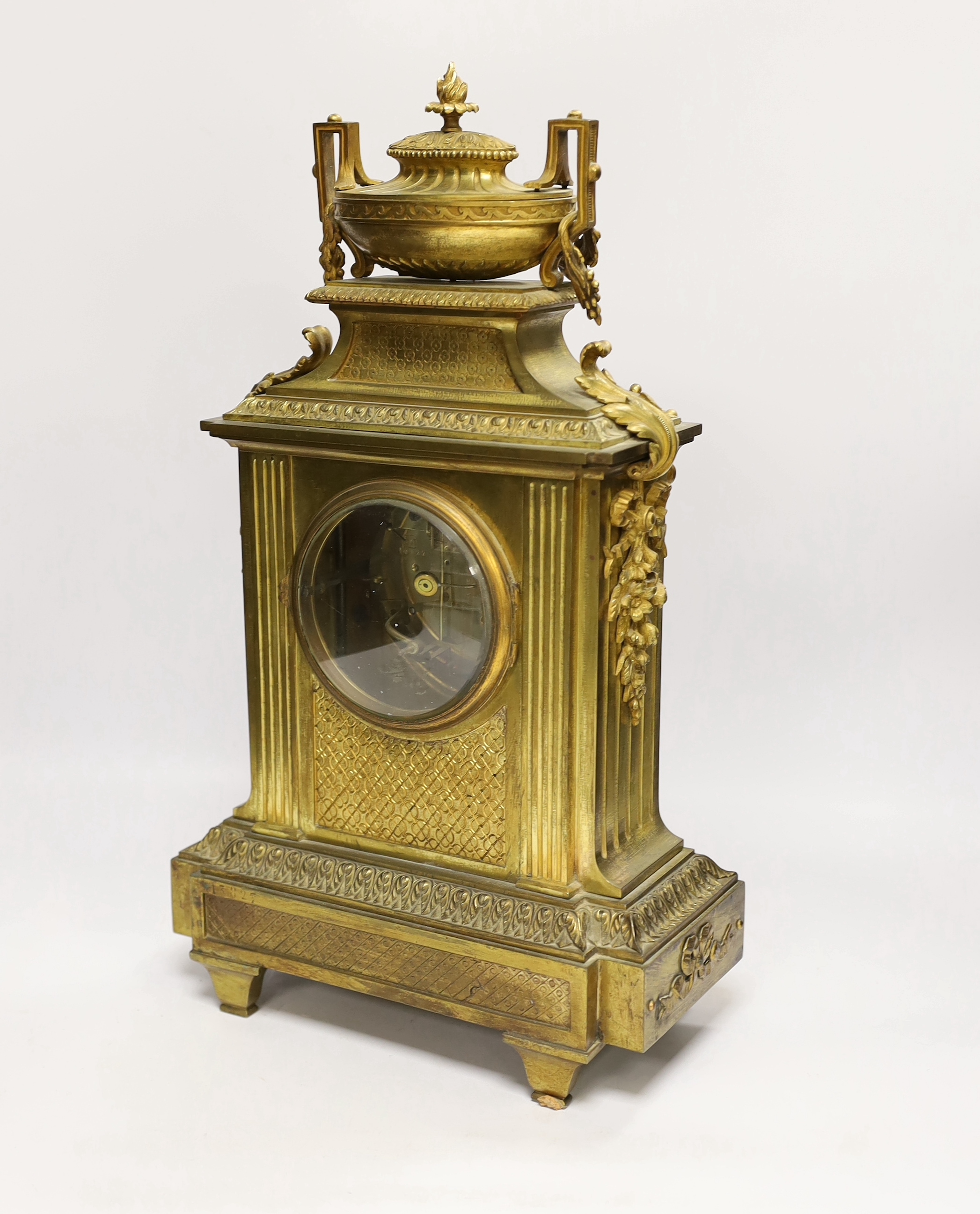 A Louis XVI style ormolu mantel clock, late 19th century, 43cm high